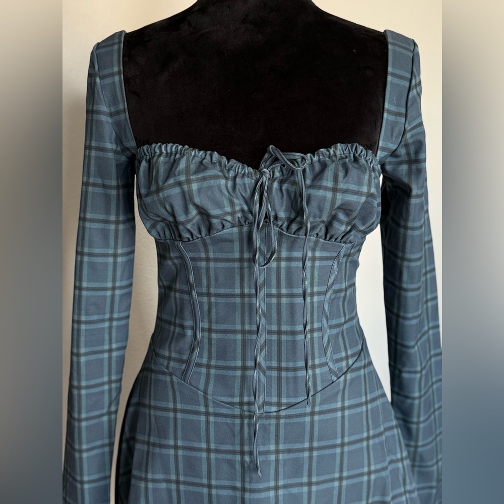 MALIKA BLUE TARTAN CORSET MINI DRESS - Picture 10 of 11